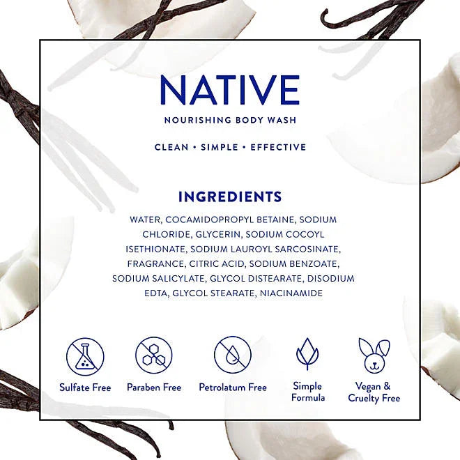 Native Nourishing Body Wash, Coconut & Vanilla,  2 pk.