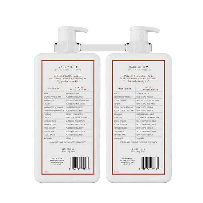 Native Nourishing Body Wash, Coconut & Vanilla,  2 pk.