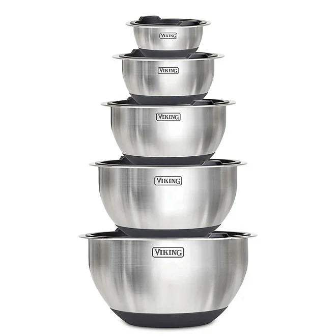 Viking 10-Piece Stainless Steel Mixing Bowl Set, Stackable with Lids