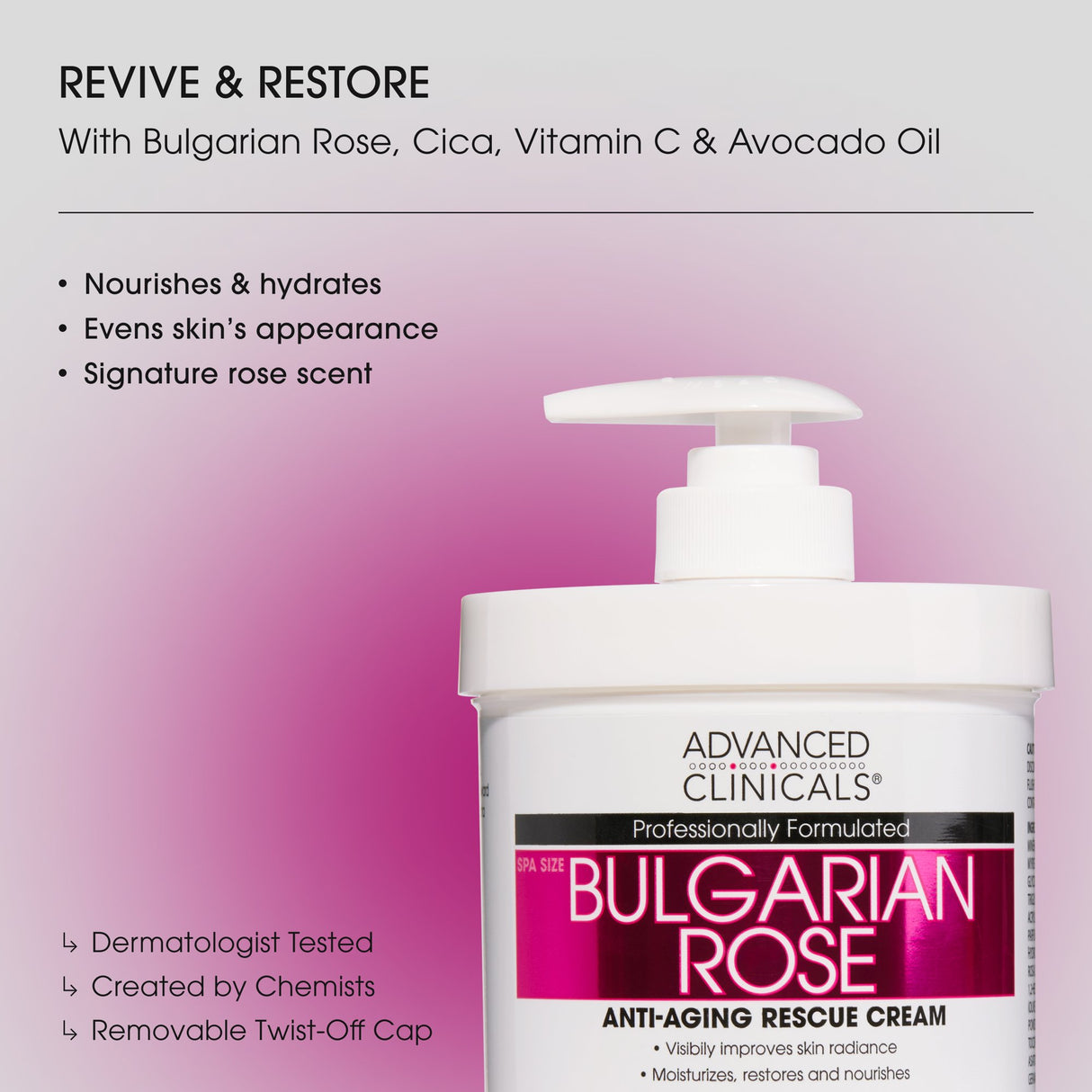 Anti Aging Moisturizing Body Cream -Advanced Clinicals Bulgarian Rose