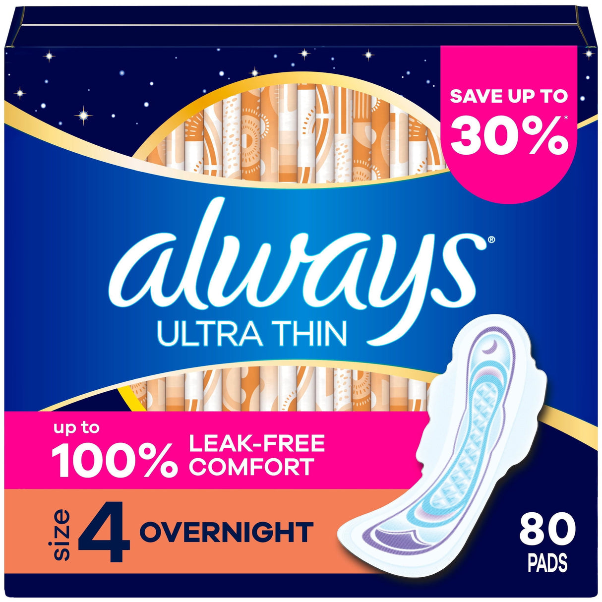 Always Ultra Thin Overnight Pads, Size 4