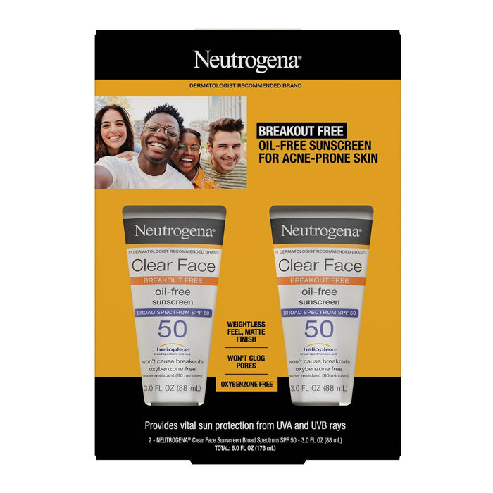 Neutrogena Clear Face Sunscreen, SPF 50,2 pk.