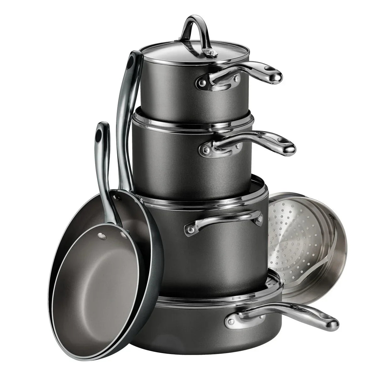 Tramontina 11-Piece Nonstick Cookware Set, Charcoal Gray - Front