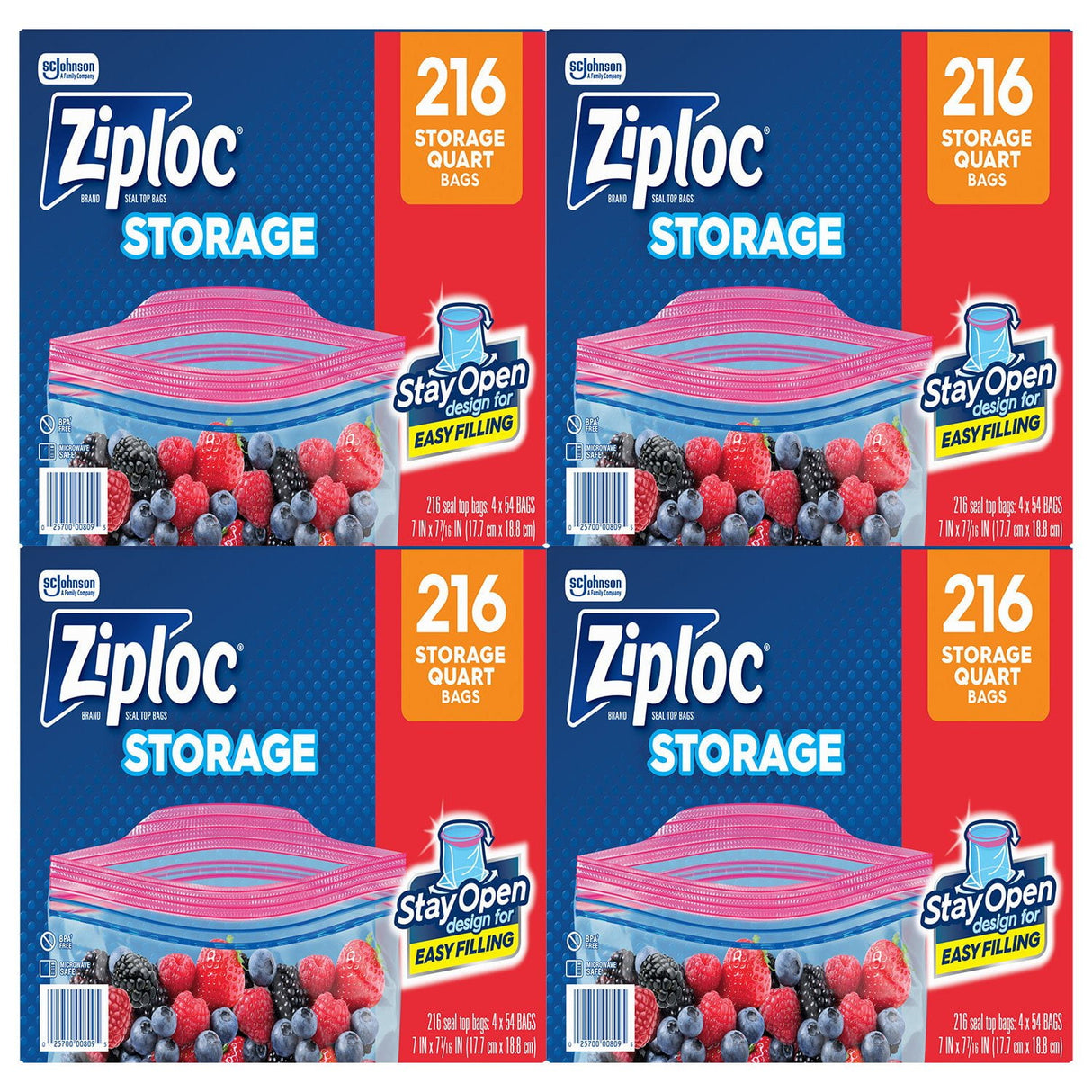 Ziploc Seal Top Quart Freezer Bags, 216 Count