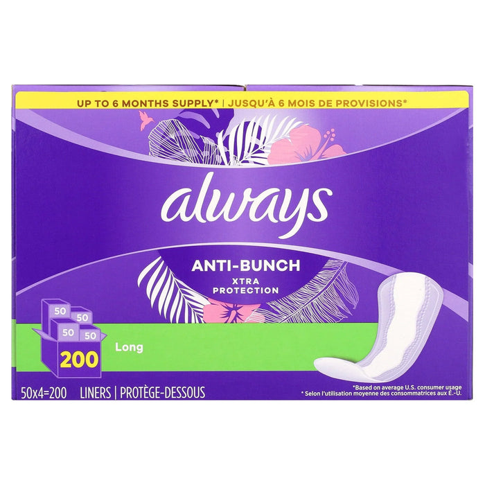 Always Anti-Bunch Xtra Protection Daily Liners, Long, Unscented (200 Count) - ShopUSA - Kenya