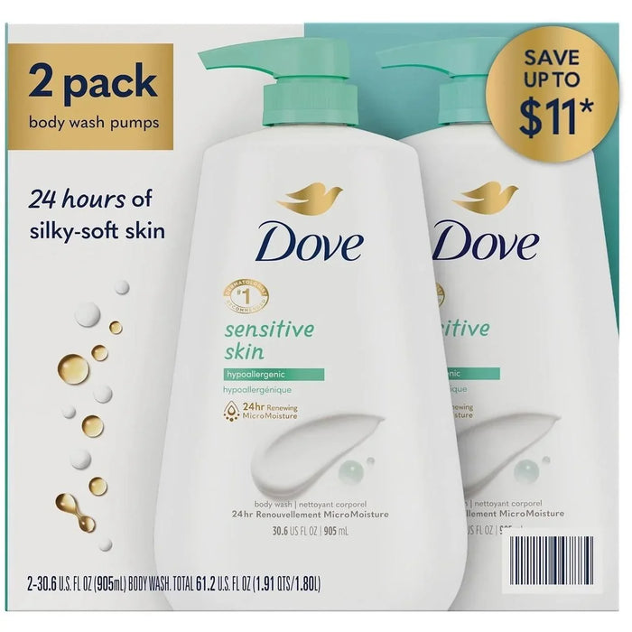 Dove Sensitive Skin Hypoallergenic Body Wash, 905ml (Pack of 2) - ShopUSA - Kenya