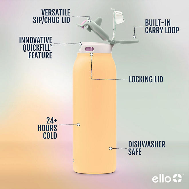 Ello Stainless Steel Water Bottle with Straw With Handle (Choose Color)