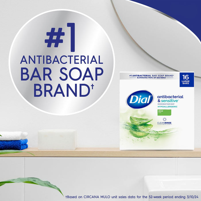Dial Antibacterial Bar Soap, Aloe Scent, 16 bars