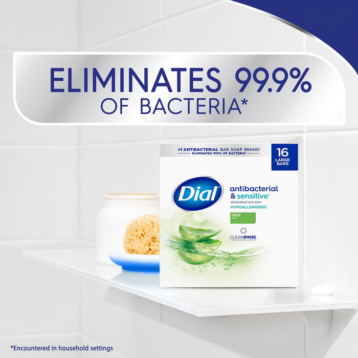 Dial Antibacterial Bar Soap, Aloe Scent, 16 bars