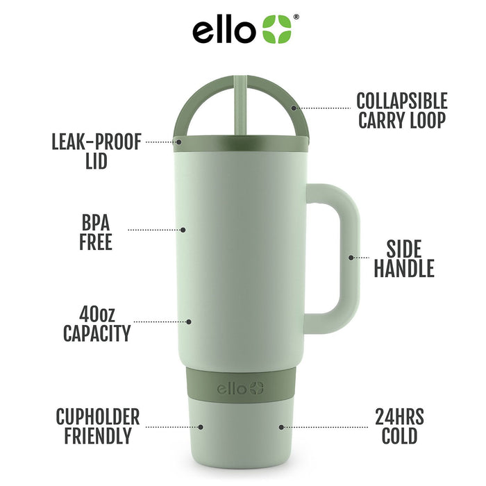 Ello Port Cup, Vacuum Insulated Stainless Steel , Travel Mug with Leak Proof Lid & Straw