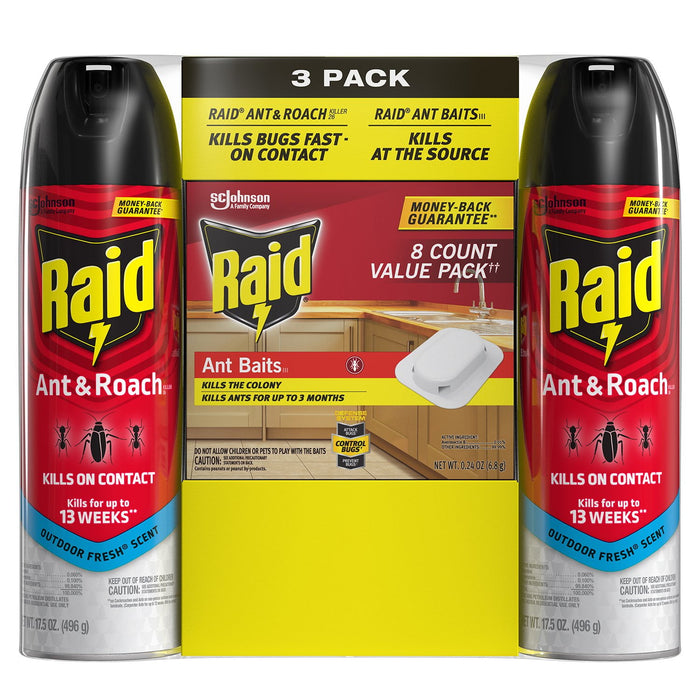 Raid Ant & Roach  Aerosol, 2pk with  Bait Trap
