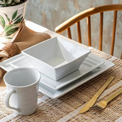 32 Piece White Porcelain Square Dinnerware Set - ShopUSA - Kenya
