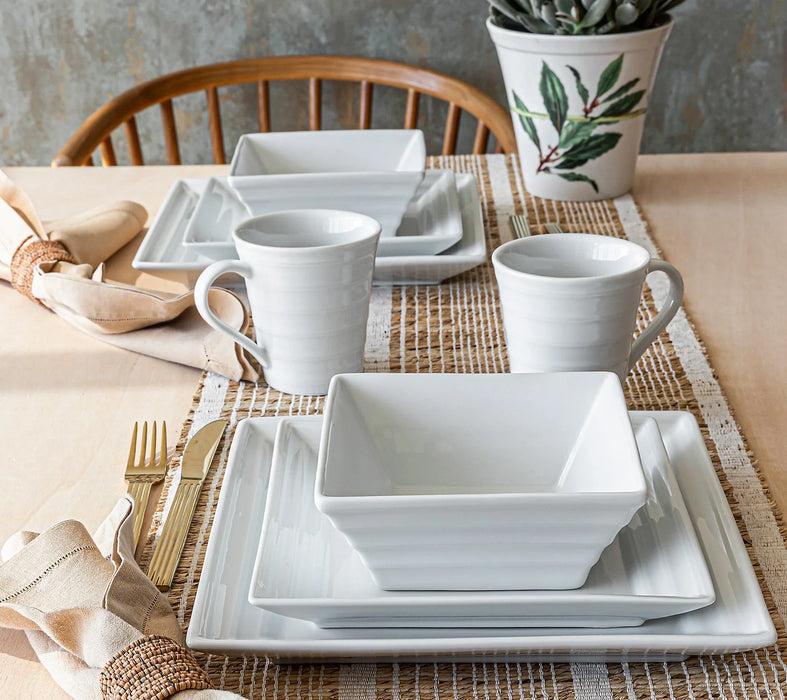 32 Piece White Porcelain Square Dinnerware Set - ShopUSA - Kenya