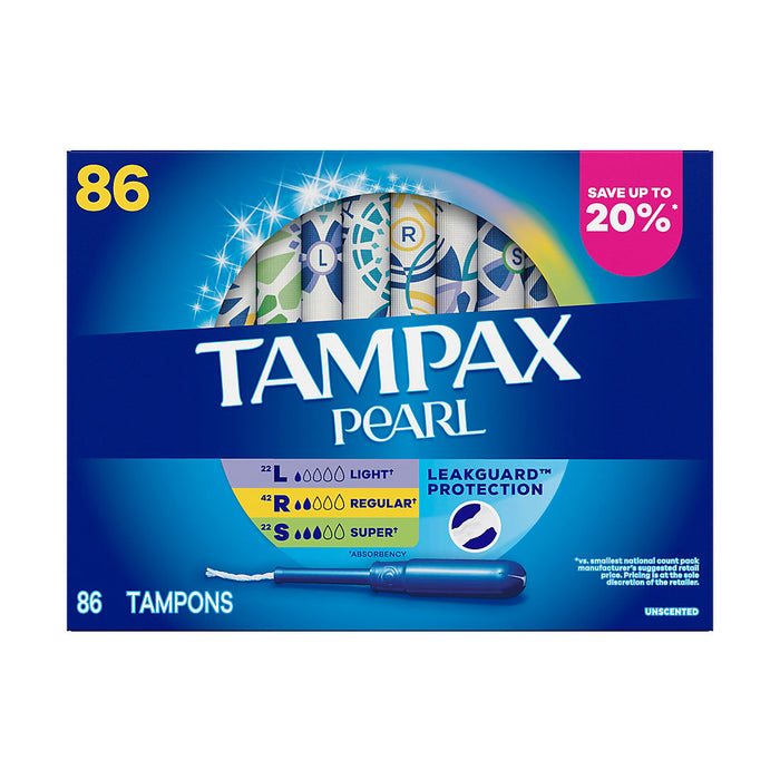 Tampax Pearl Advanced Assorted Pack(Light, Regular and Super) 86 count