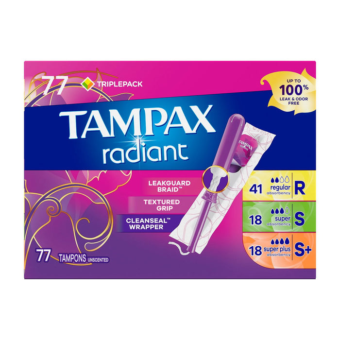 Tampax Radiant Tampons Trio Pack, 77 ct.