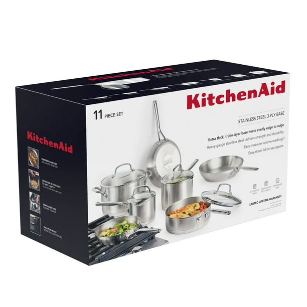 KitchenAid Stainless Steel 11-Piece Cookware Set,