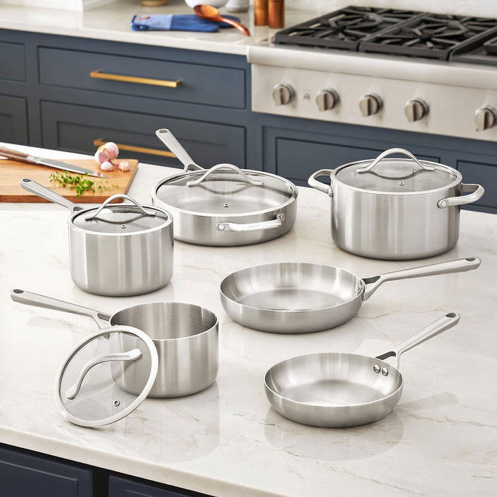 Member's Mark 10-Piece Modern Stainless Steel  Tri-ply Cookware Set,