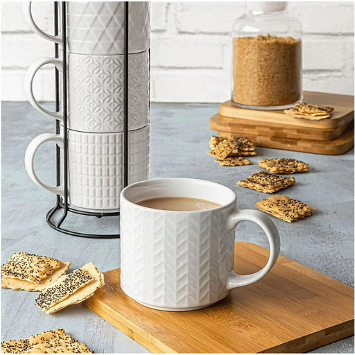 5-Piece Embossed Stackable Mug Set With Rack - Shop USA - Kenya
