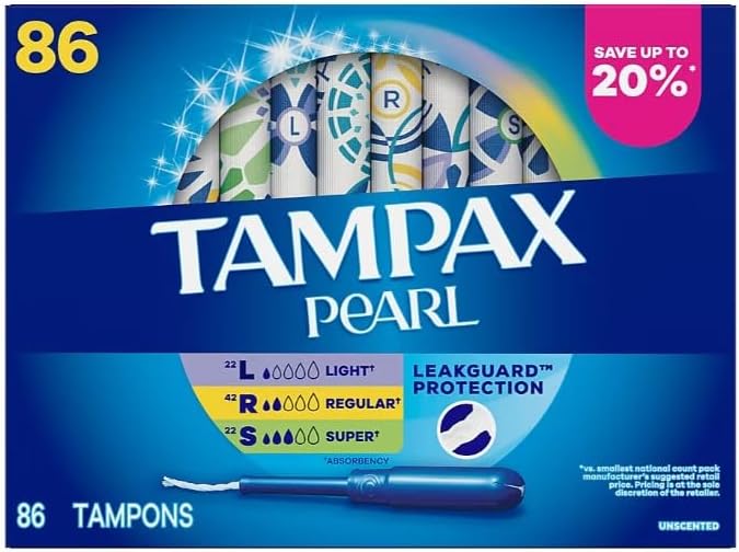 Tampax Pearl Advanced Assorted Pack(Light, Regular and Super) 86 count