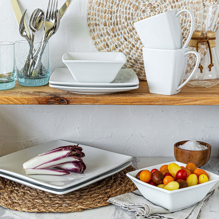 32 Piece White Porcelain Square Dinnerware Set