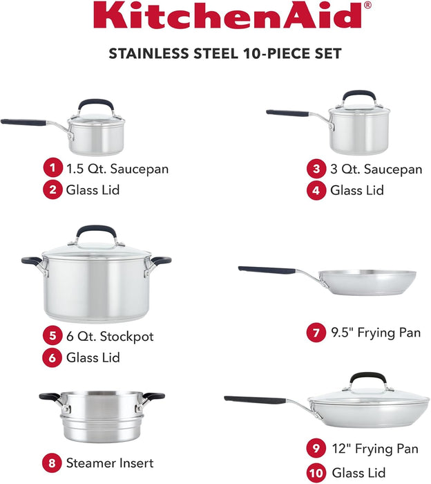 KitchenAid Stainless Steel 10-Piece Cookware Set,