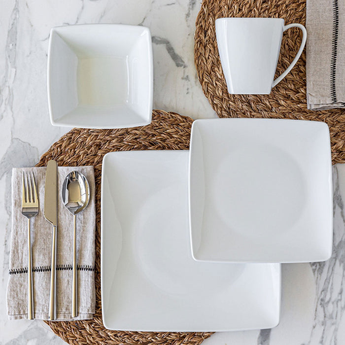32 Piece White Porcelain Square Dinnerware Set