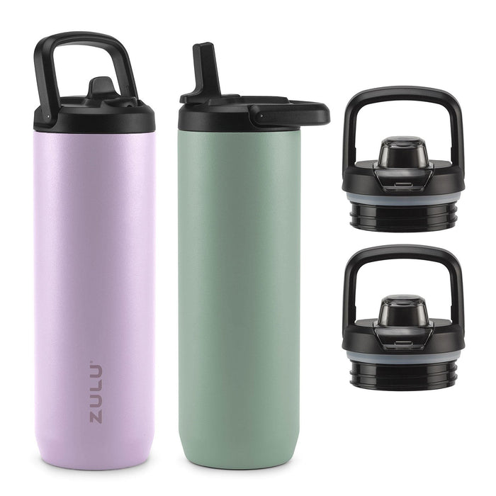 Zulu Stainless Steel Water Bottle with Lids., 2 Pack (Choose Color)