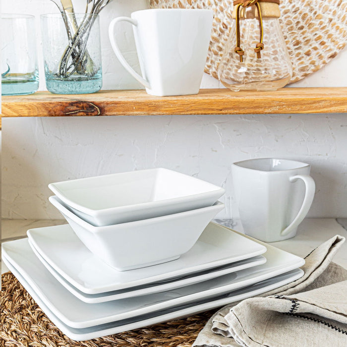 32 Piece White Porcelain Square Dinnerware Set