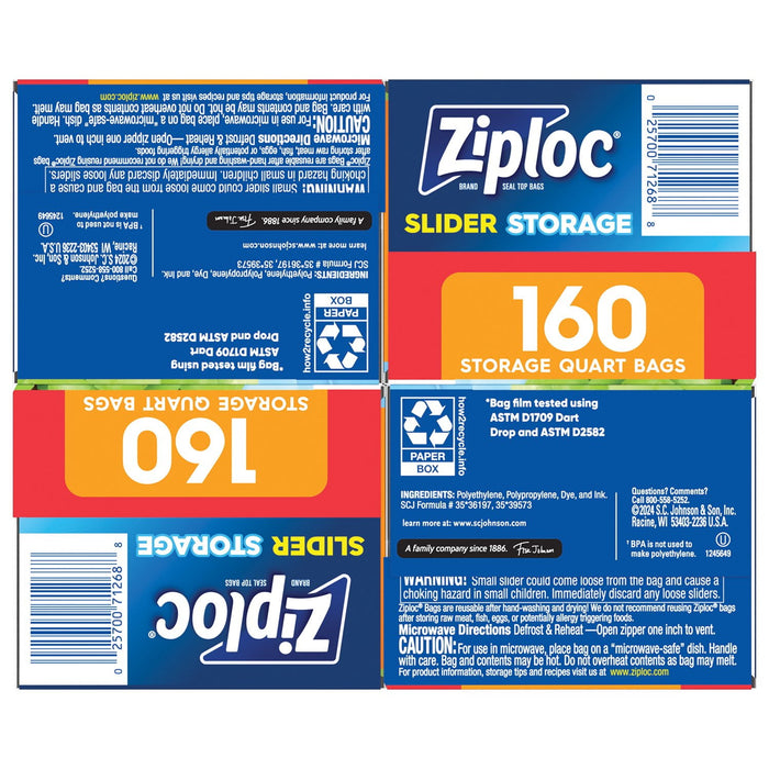 Ziploc Slider Quart Storage Bags, 160 Count