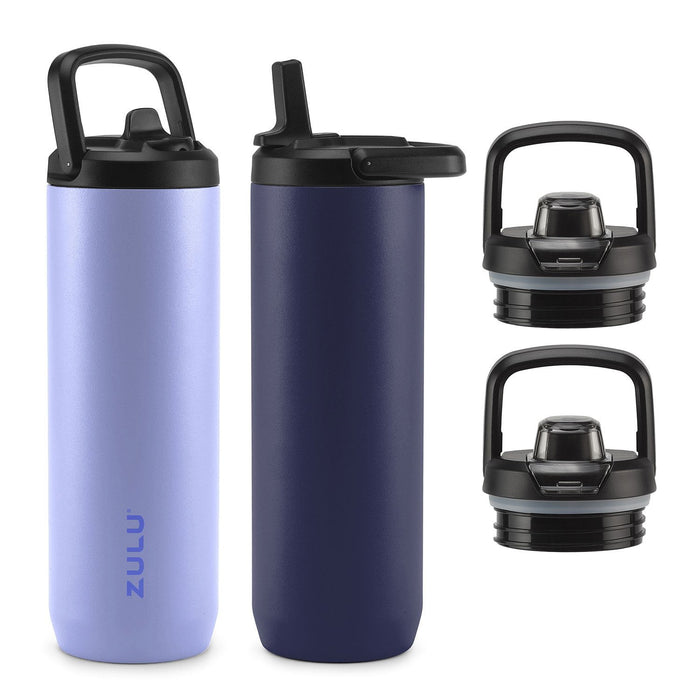 Zulu Stainless Steel Water Bottle with Lids., 2 Pack (Choose Color)