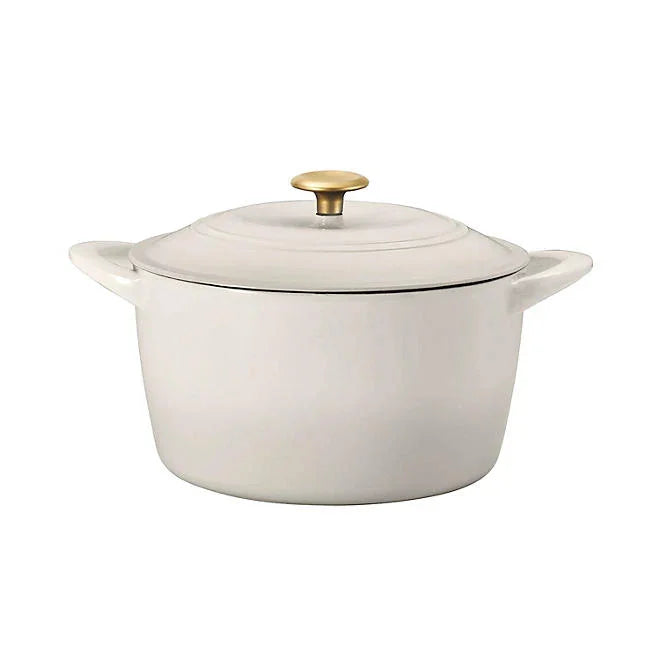 Tramontina 7 Qt Enameled Cast Iron Dutch Oven, Latte gold knob - Front
