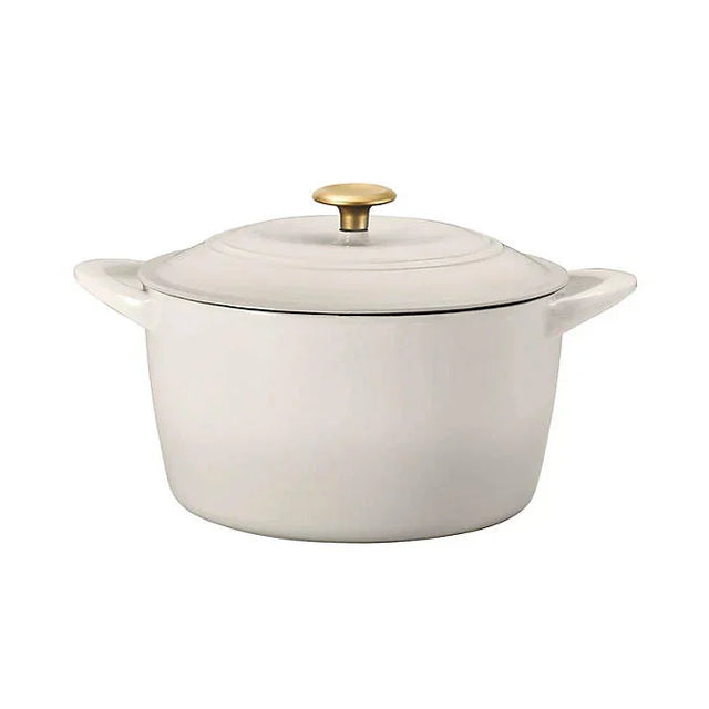 Tramontina 7 Qt Enameled Cast Iron Dutch Oven, Latte gold knob - Front