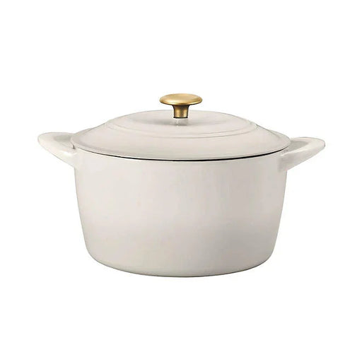 Tramontina 7 Qt Enameled Cast Iron Dutch Oven, Latte gold knob - Front