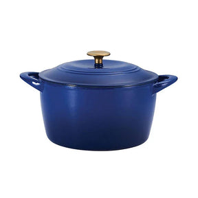 Tramontina 7 Qt Enameled Cast Iron Dutch Oven, Classic Blue Gold knob - Front
