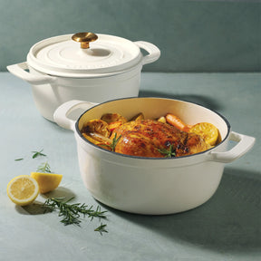 Tramontina 4 and 6 Quart Cast Iron Dutch Oven Set, White - Front