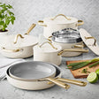 Member's Mark 11-Piece Modern Ceramic Cookware Set, Cream - Front