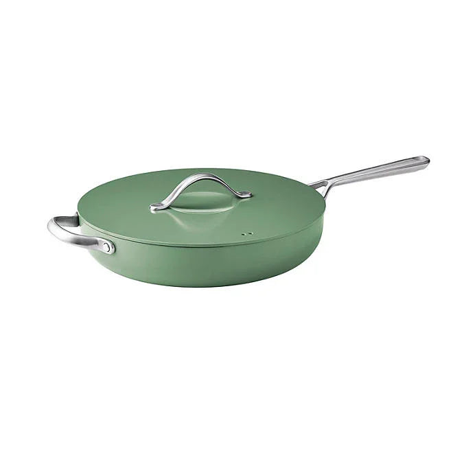 Member's Mark 5.5 Quart Jumbo Ceramic Nonstick Pan, Sage - Front