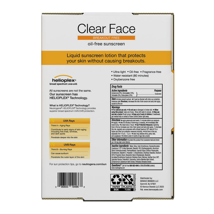 Neutrogena Clear Face Sunscreen, SPF 50,2 pk.