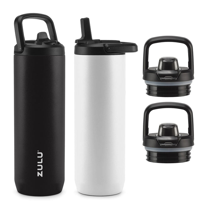 Zulu Stainless Steel Water Bottle with Lids., 2 Pack (Choose Color)