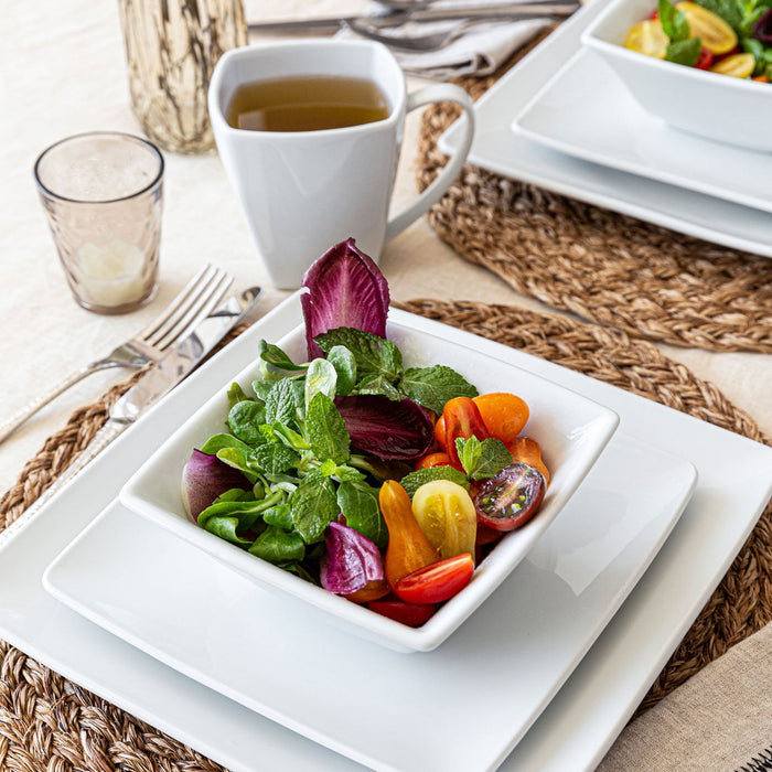 32 Piece White Porcelain Square Dinnerware Set