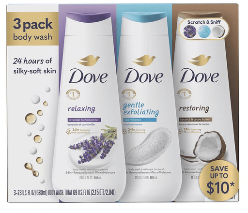 Dove Relax, Exfoliate & Restore Body Wash 3 PACK