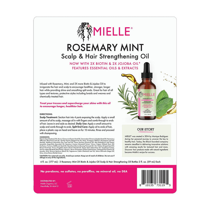 Mielle Rosemary Mint Scalp & Hair Strengthening Oil, 3 pk.