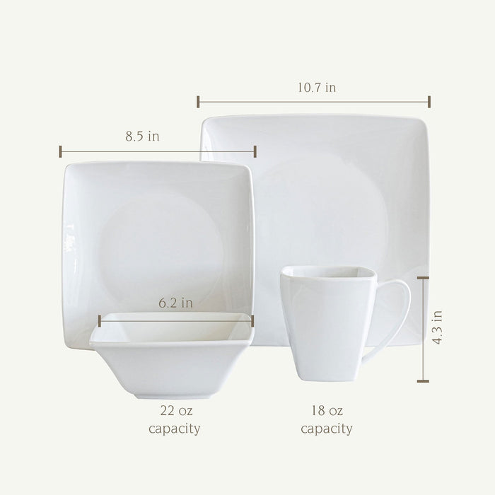32 Piece White Porcelain Square Dinnerware Set