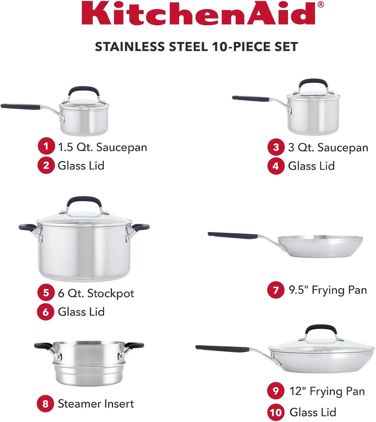 KitchenAid Stainless Steel Cookware Set in Kenya - 10 Piece