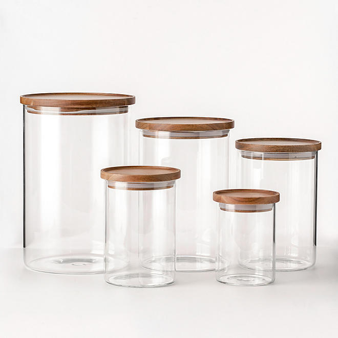 Member's Mark 5-Piece Glass Canisters, (Natural wood) (Wood+Marble) - ShopUSA - Kenya