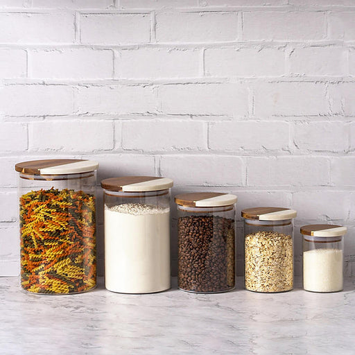 Member's Mark 5-Piece Glass Canisters, (Natural wood) (Wood+Marble) - ShopUSA - Kenya