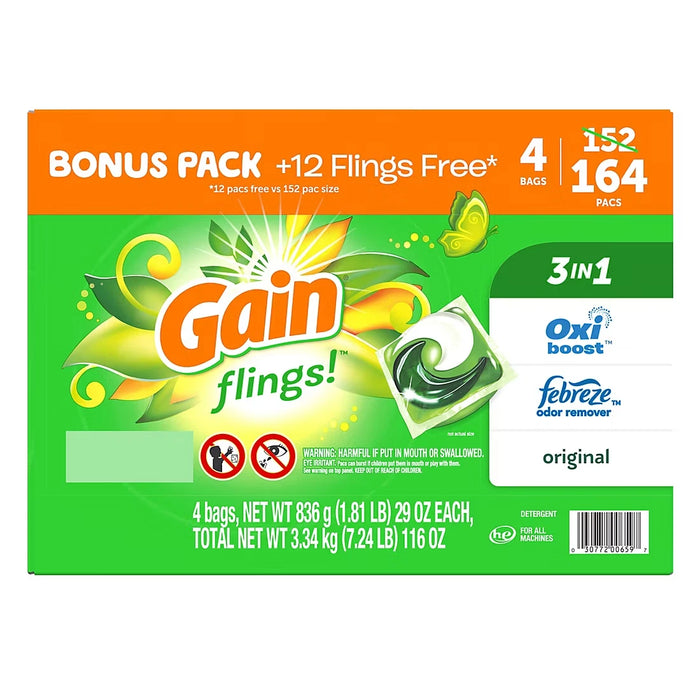 Gain Flings 3-in-1 Laundry Pacs- Original Scent (164ct )