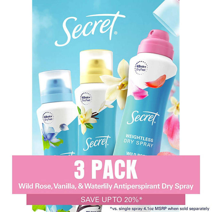 Secret Dry Spray Women's Antiperspirant Deodorant, Vanilla, Wild Rose & Waterlily (4.1 oz., 3 pk.) - ShopUSA - Kenya