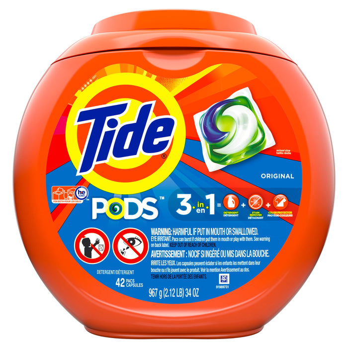 Tide PODS Liquid Laundry Detergent Pacs, HE Compatible, 42 Count, Powerful 3-in-1 Clean, Original Scent - ShopUSA - Kenya