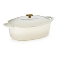 Tramontina Cast Iron Oval Dutch Oven Pot with Lid, Latte with Gold - Front